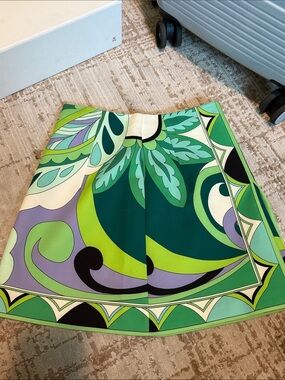 Women’s Printed A-Line Skirt in Green Floral Motif